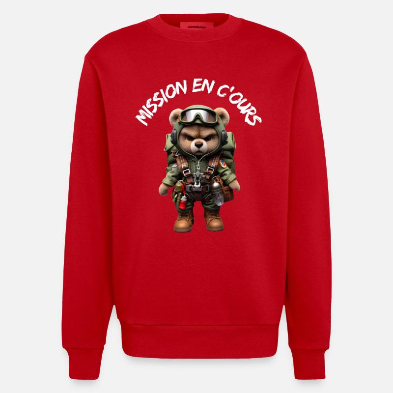 Mission en C'OURS - Sweat bio épais oversize fabriqué en UE - rouge