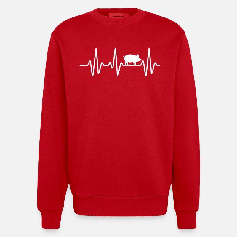 Conception de battements de cœur avec cochon - Sweat bio épais oversize fabriqué en UE - rouge