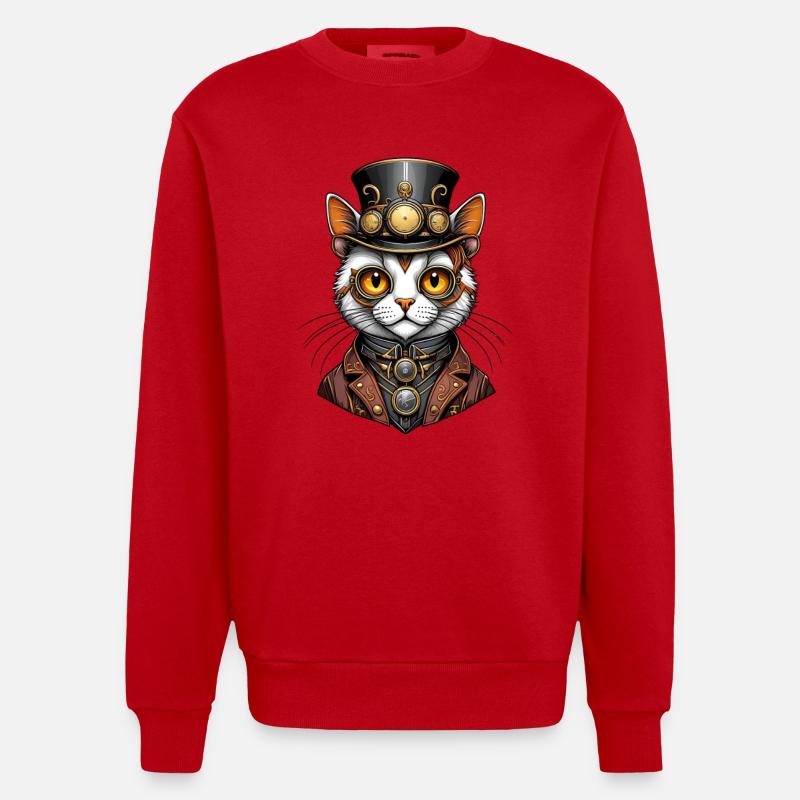 Chat steampunk - Sweat bio épais oversize fabriqué en UE - rouge