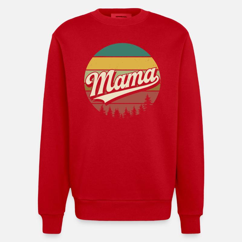 Mama Retro Sunset Logo - Heavyweight Oversized Organic Crew Neck Made in EU - red