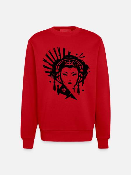 A Japanese geisha girl with headphones - Heavyweight Oversized Organic Crew Neck Made in EU - red