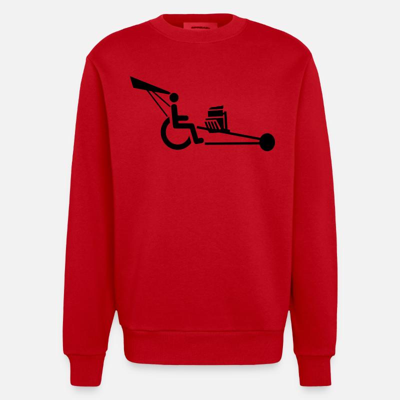 Bild eines Rollstuhls mit V8-Motor # - Heavyweight Oversized Organic Crew Neck Made in EU - Rot