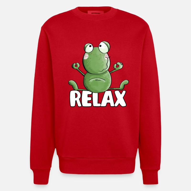 Frog Relaxing Yoga - Frogs - Toad - Quak - Heavyweight Oversized Organic Crew Neck Made in EU - red