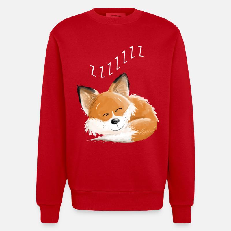 Fox sleeping - dream - dreams - foxes - Heavyweight Oversized Organic Crew Neck Made in EU - red