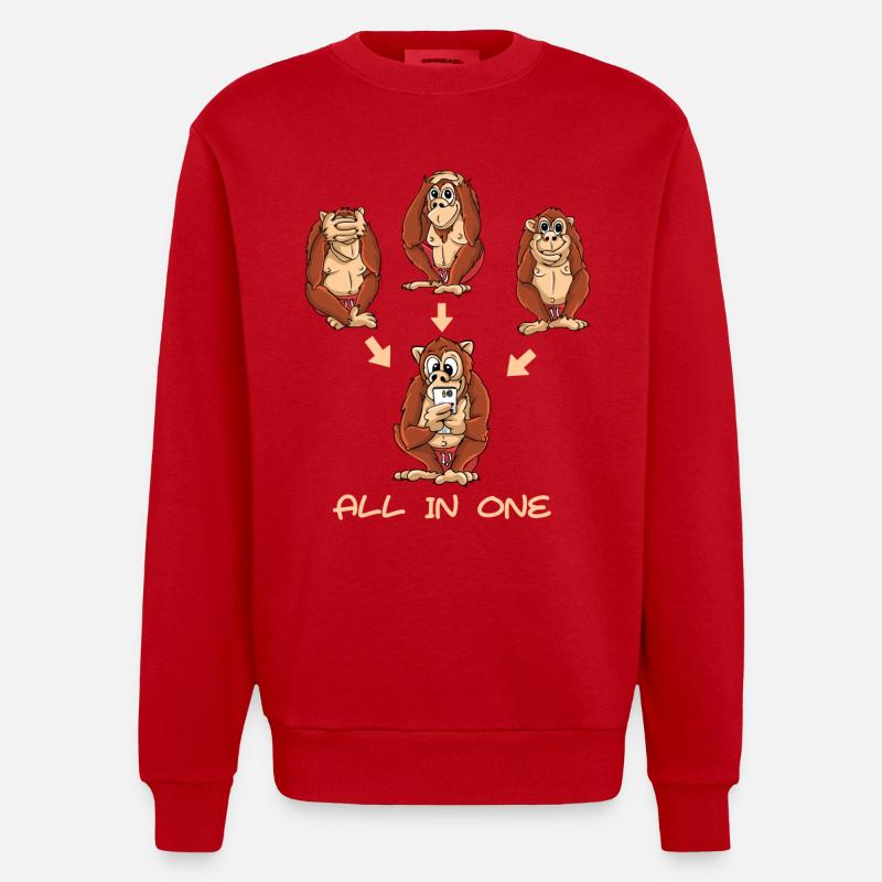 Les 3 singes - Sweat bio épais oversize fabriqué en UE - rouge