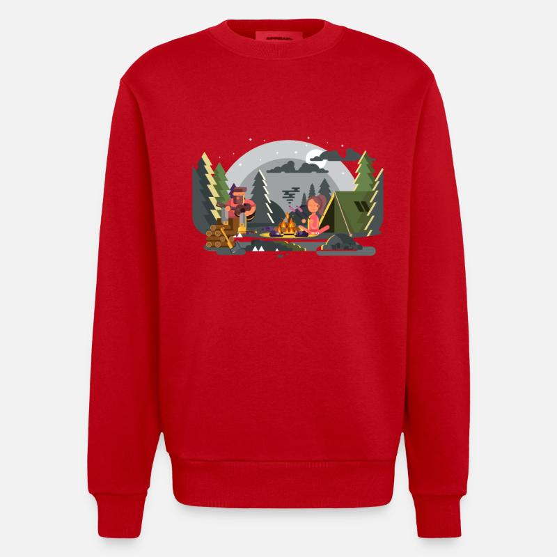 Duo de camping Forêt Feu de Camp - Sweat bio épais oversize fabriqué en UE - rouge