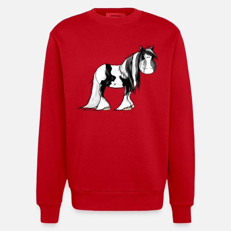 Irish Tinker Pferd - Pinto - Heavyweight Oversized Organic Crew Neck Made in EU - Rot