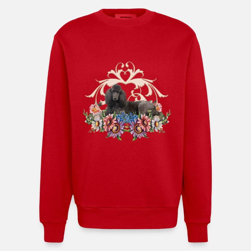 Caniche mignon avec des fleurs - Sweat bio épais oversize fabriqué en UE - rouge