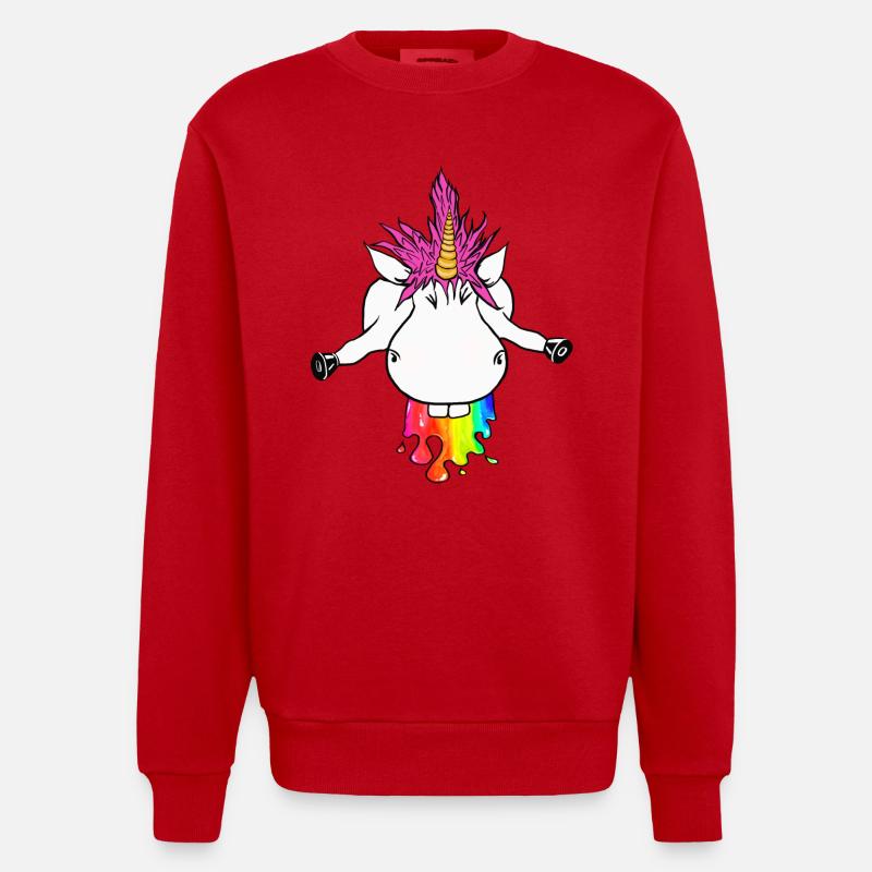 Regenbogen Einhorn Farbklecks Regenbogenkotze - Heavyweight Oversized Organic Crew Neck Made in EU - Rot