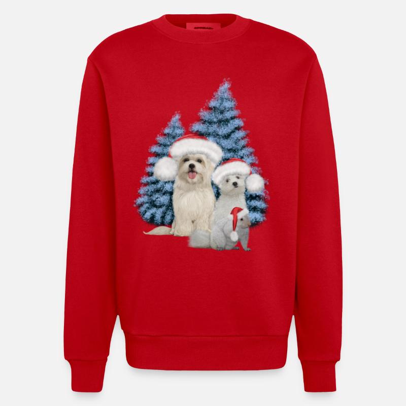 Chien mignon de Noël avec écureuil - Sweat bio épais oversize fabriqué en UE - rouge