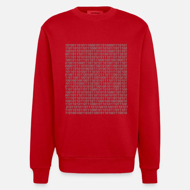 Binary code logo - Heavyweight Oversized Organic Crew Neck Made in EU - red
