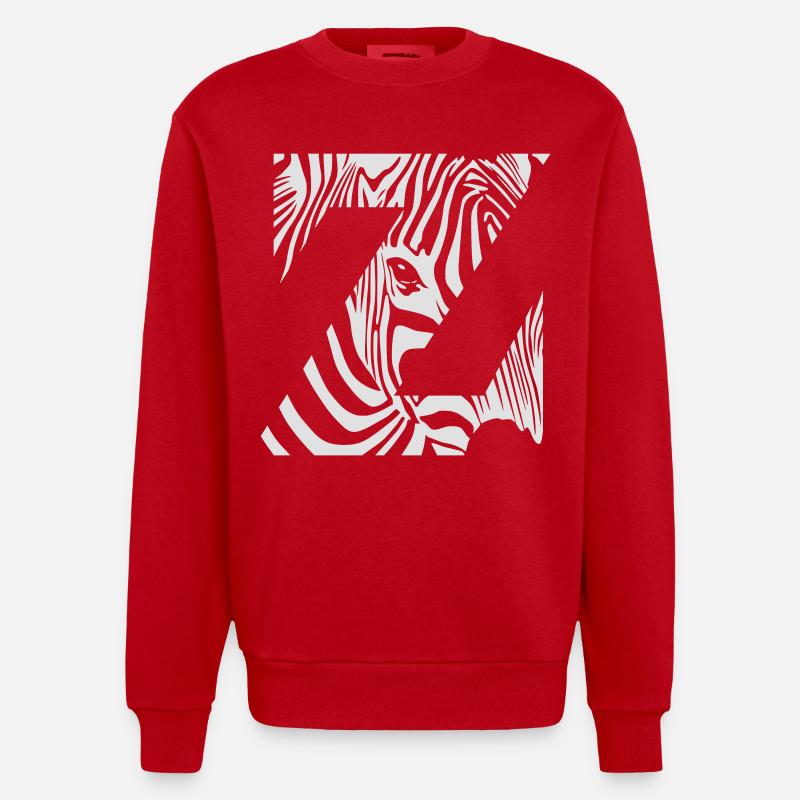 Zebra Mix Mono White - Heavyweight Oversized Organic Crew Neck Made in EU - red