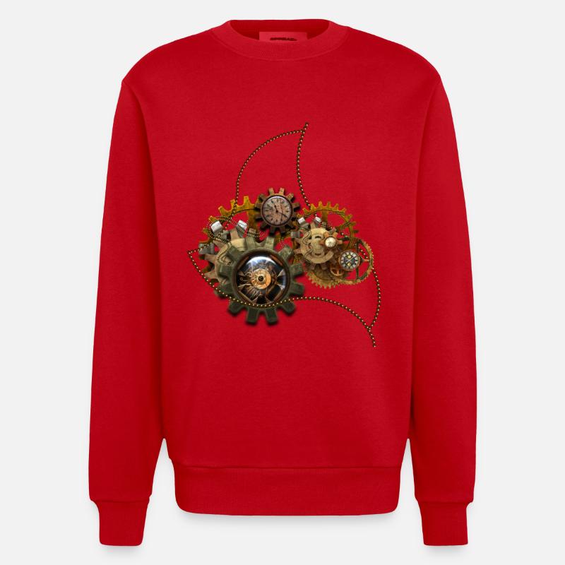 Steampunk, wunderbare Uhr mit Getriebe. - Heavyweight Oversized Organic Crew Neck Made in EU - Rot