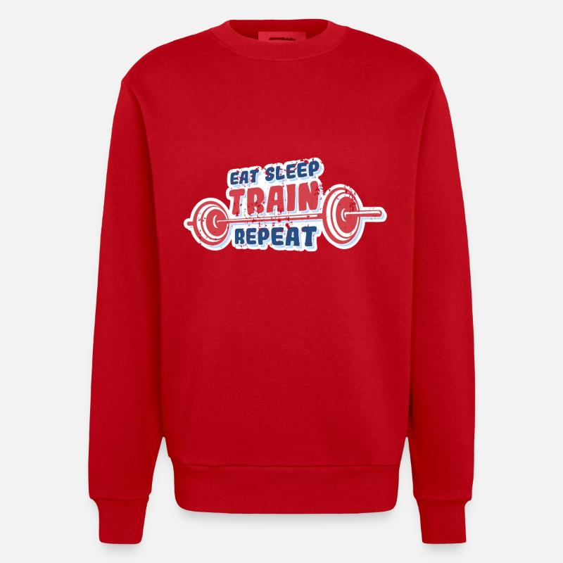 Eat Sleep Train Repeat - Heavyweight Oversized Organic Crew Neck Made in EU - red