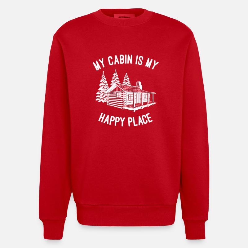 Ma cabane, mon lieu de bonheur - Sweat bio épais oversize fabriqué en UE - rouge