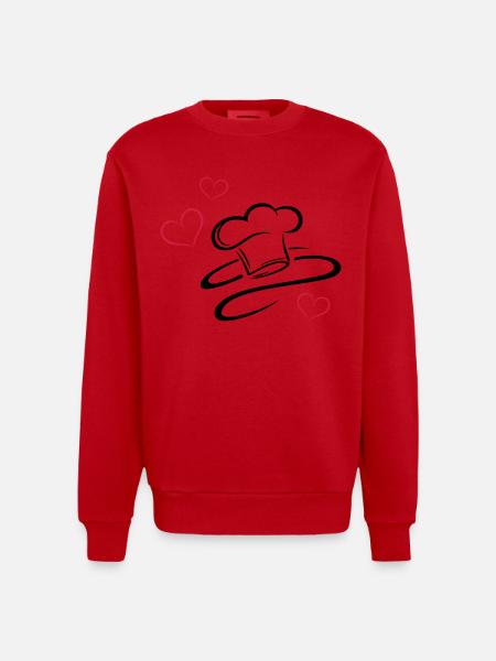 Koch, Kochmützen Logo mit drei Herzen. - Heavyweight Oversized Organic Crew Neck Made in EU - Rot