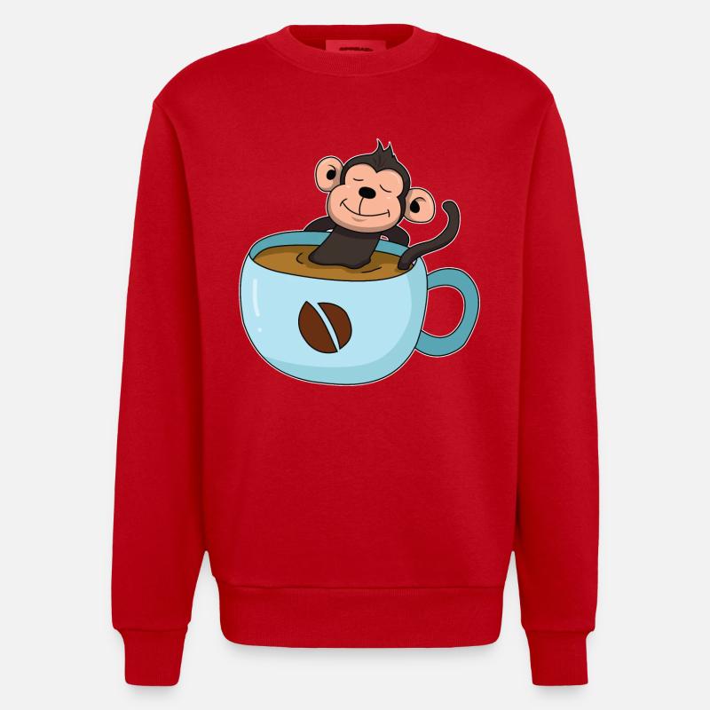 Kaffee-Äffchen - Heavyweight Oversized Organic Crew Neck Made in EU - Rot