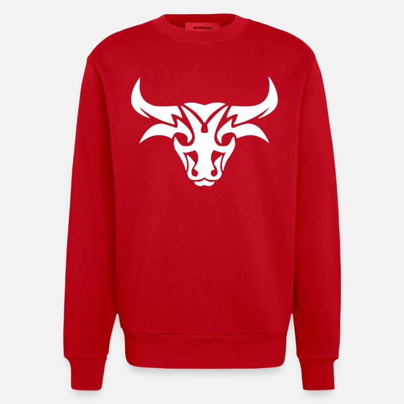 Bull design - Heavyweight Oversized Organic Crew Neck Made in EU - red
