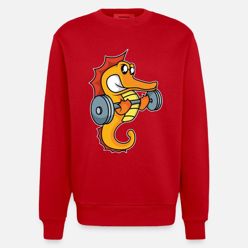 Gewichthebendes Seepferdchen - Heavyweight Oversized Organic Crew Neck Made in EU - Rot