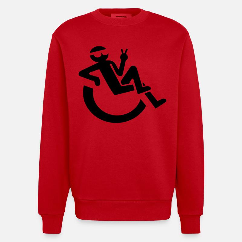 Bild eines entspannten Rollstuhlfahrers # - Heavyweight Oversized Organic Crew Neck Made in EU - Rot