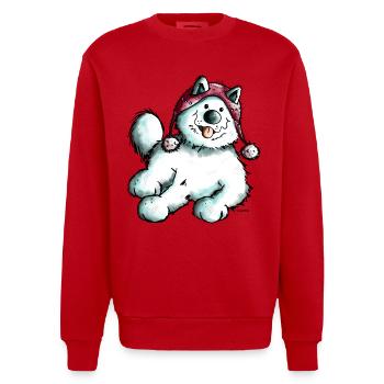 Glad Samojedhund - Heavyweight oversized organic trøje med crewneck made in EU - rød - Foran - AI Model Female 172 light (172cm) & AI Model Male 178 light (178cm)