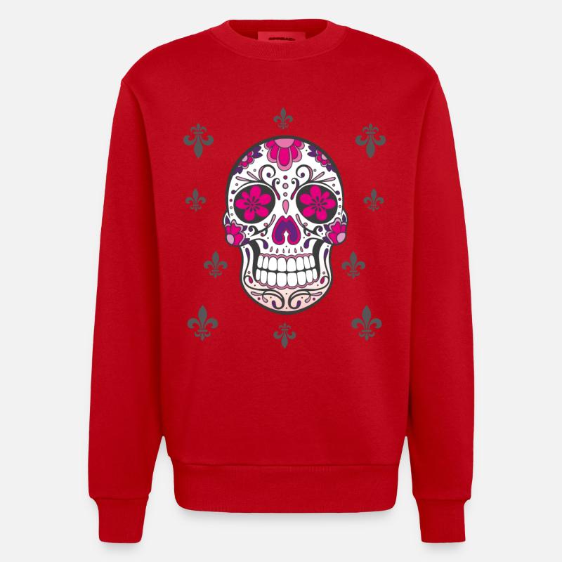 Sugar Skull Fleur De Lis - Sweat bio épais oversize fabriqué en UE - rouge
