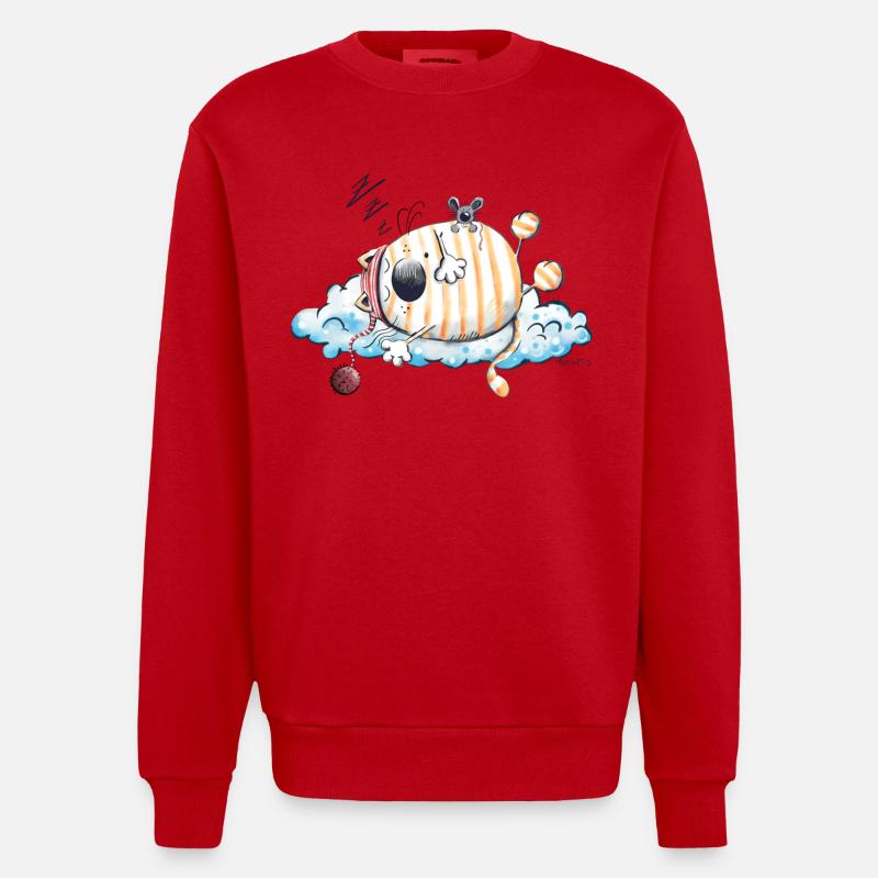 Sleeping Cat - Chat - Sweat bio épais oversize fabriqué en UE - rouge