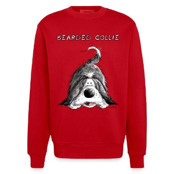 Playing Bearded Collie - Heavyweight Oversized Organic Crew Neck Made in EU - red - Front - AI Model Female 172 light (172cm) & AI Model Male 178 light (178cm)