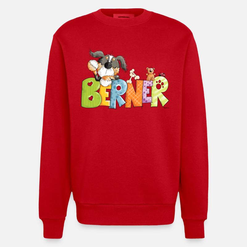 Berner Sennenhund hängt ab - Heavyweight Oversized Organic Crew Neck Made in EU - Rot