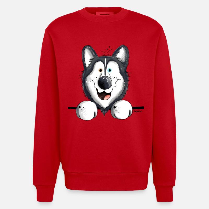 Neugieriger Husky - Heavyweight Oversized Organic Crew Neck Made in EU - Rot