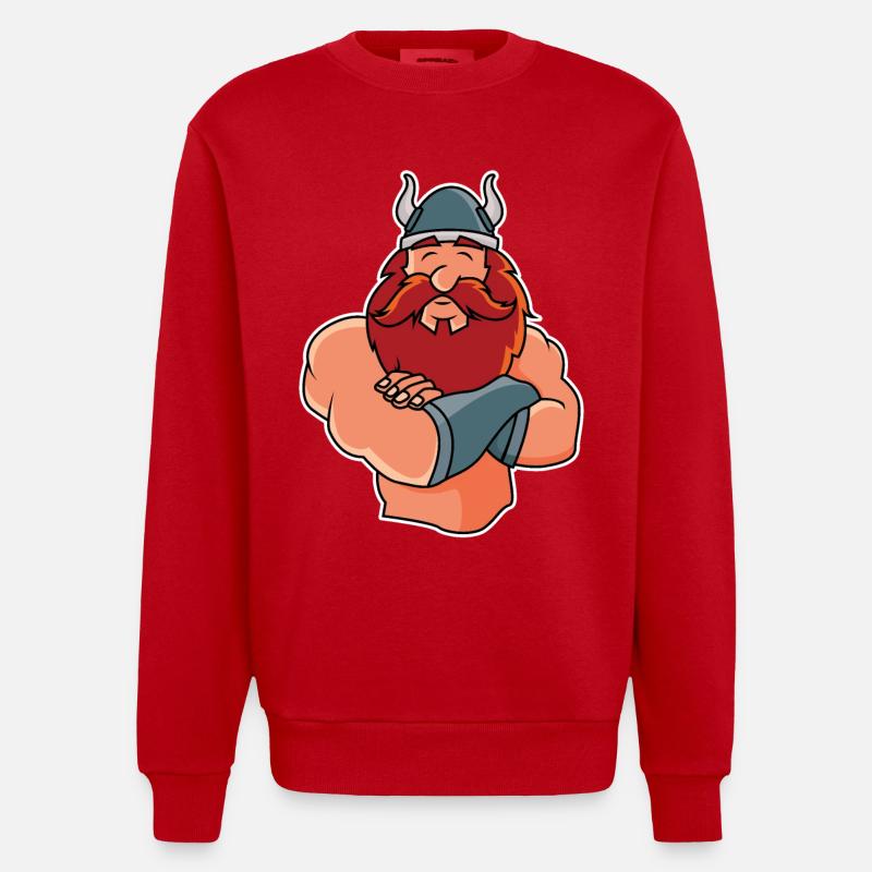 Funny Viking in Pose - Heavyweight Oversized Organic Crew Neck Made in EU - red