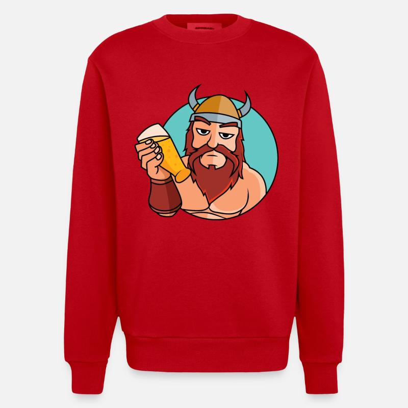 Wikinger mit Bierglas - Heavyweight Oversized Organic Crew Neck Made in EU - Rot