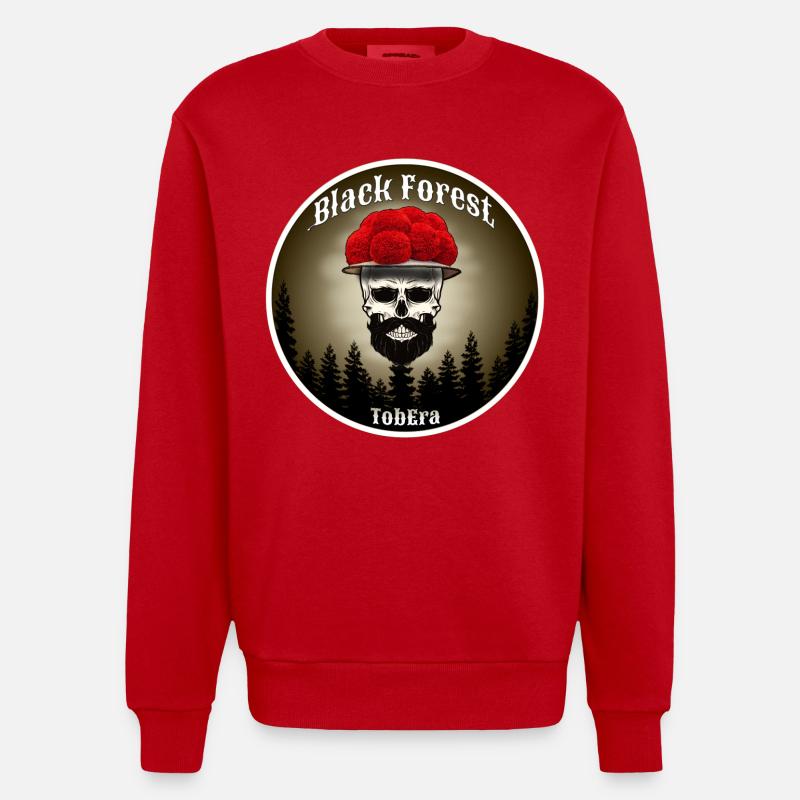 Schwarzwald Skull mit roten Blüten - Heavyweight Oversized Organic Crew Neck Made in EU - Rot
