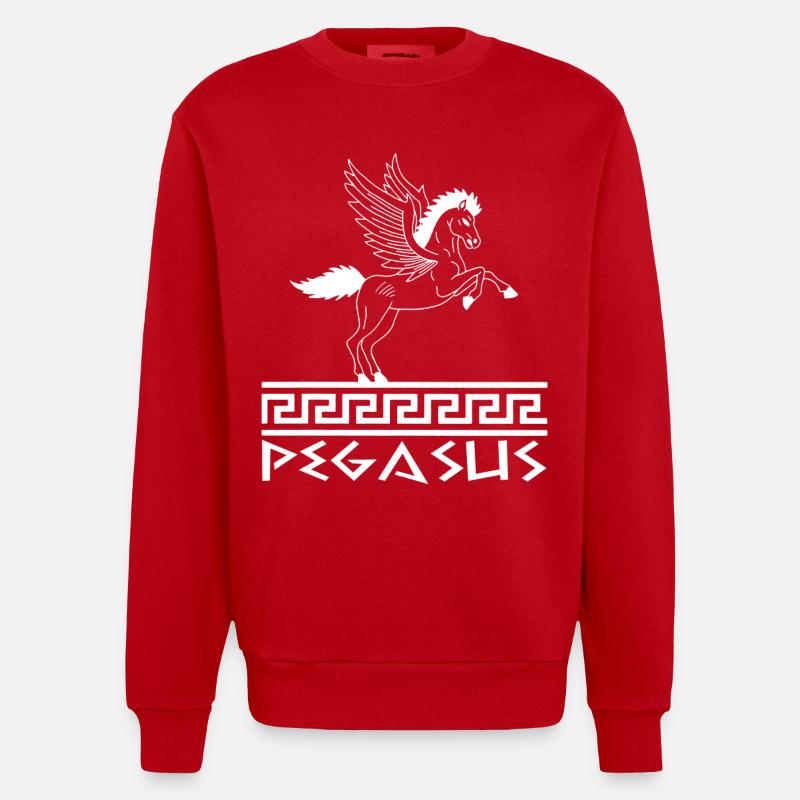 Cheval Pégase blanc - Sweat bio épais oversize fabriqué en UE - rouge