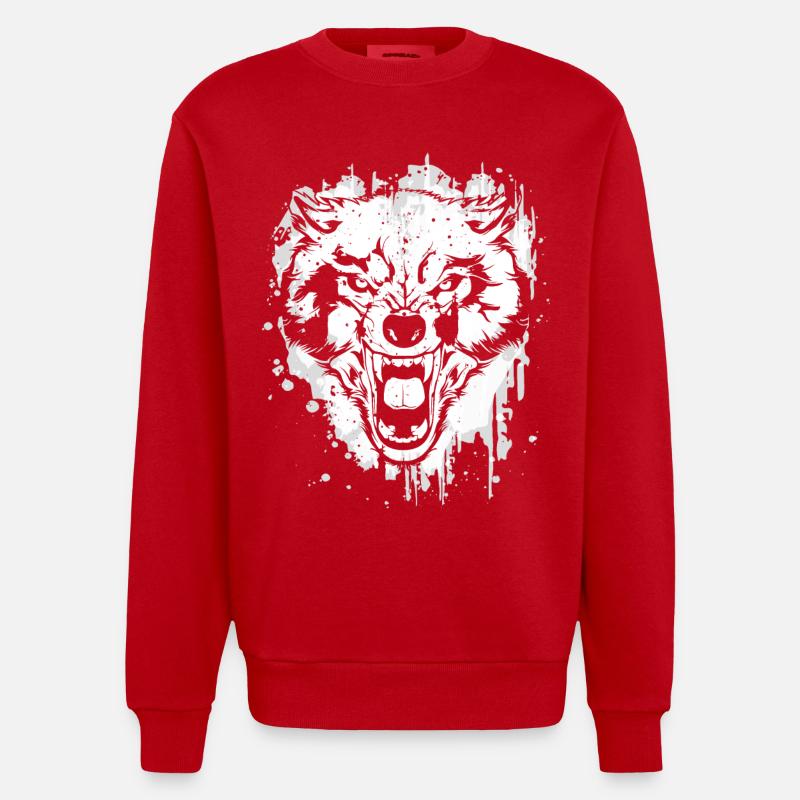 Wolf - Wölfe - Werwolf - Wolfsrudel - Vollmond - Heavyweight Oversized Organic Crew Neck Made in EU - Rot