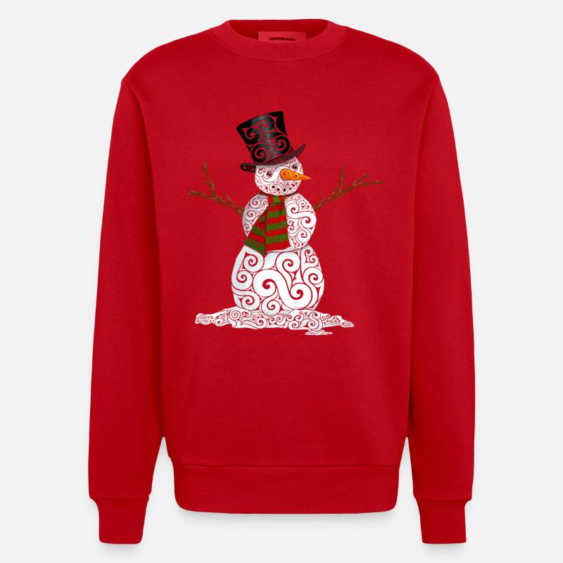 Happy Swirly Snowman - Heavyweight Oversized Organic Crew Neck Made in EU - red