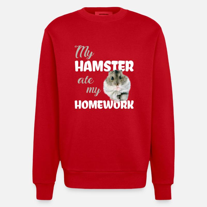 Devoirs de hamster drôle disant - Sweat bio épais oversize fabriqué en UE - rouge