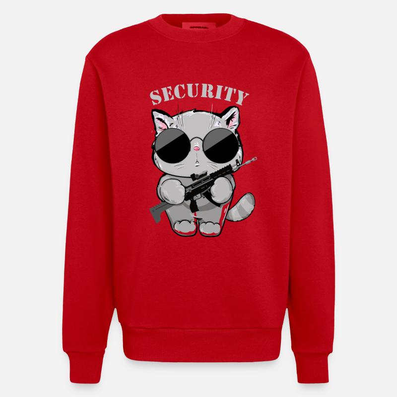 Katzen-Sicherheitsagent mit Waffe - Heavyweight Oversized Organic Crew Neck Made in EU - Rot