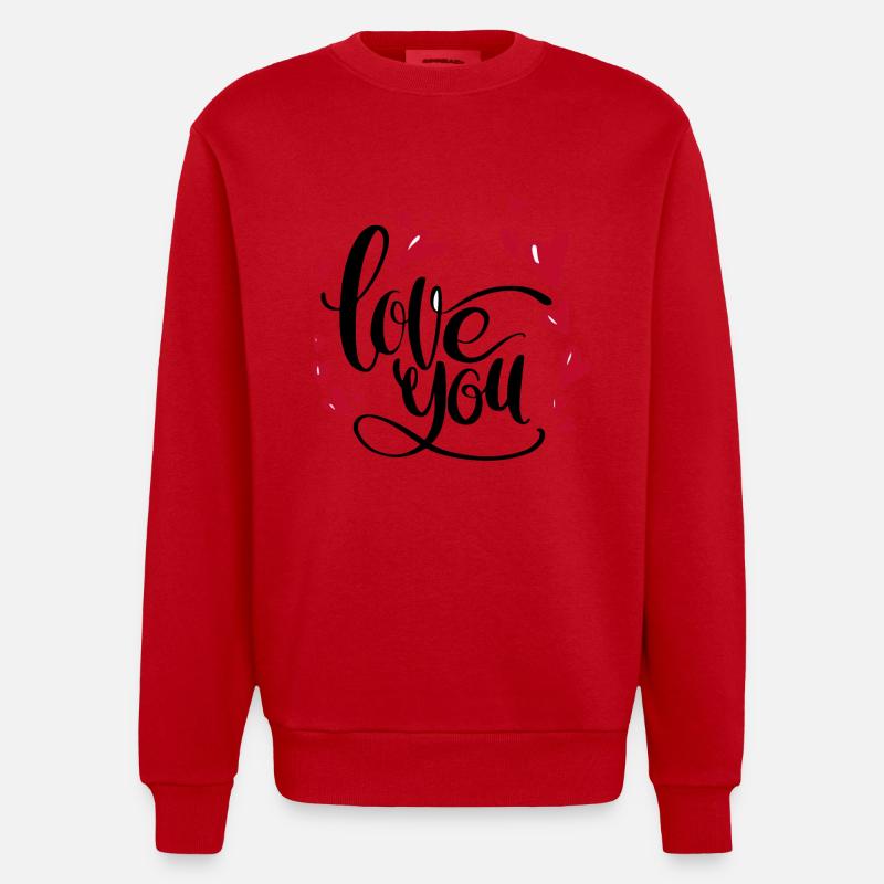 je t'aime | coeurs | pour les couples - Sweat bio épais oversize fabriqué en UE - rouge