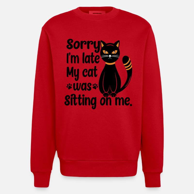 Schwarze sitzende Katze - Heavyweight Oversized Organic Crew Neck Made in EU - Rot