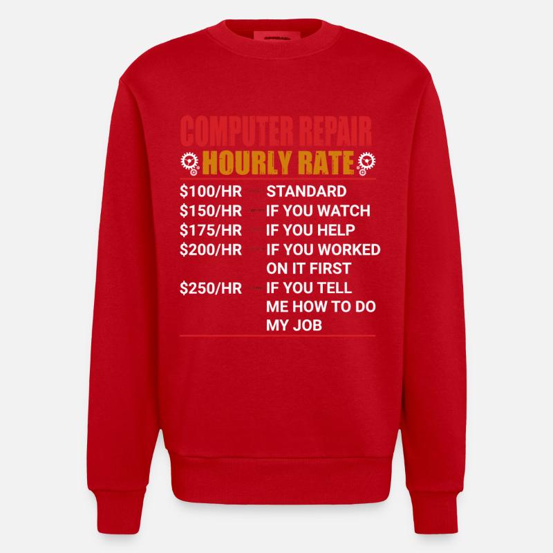 computer - Heavyweight Oversized Organic Crew Neck Made in EU - red