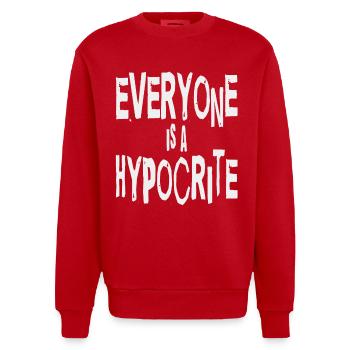 Gesellschaft und Wahrheit: Jeder ist ein Heuchler - Heavyweight Oversized Organic Crew Neck Made in EU - Rot - Vorne - AI Model Female 172 light (172cm) & AI Model Male 178 light (178cm)