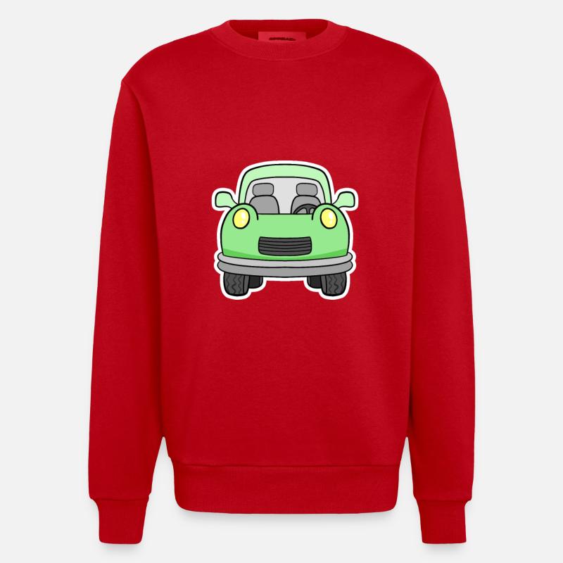 Cheerful green wagon front view - Heavyweight Oversized Organic Crew Neck Made in EU - red