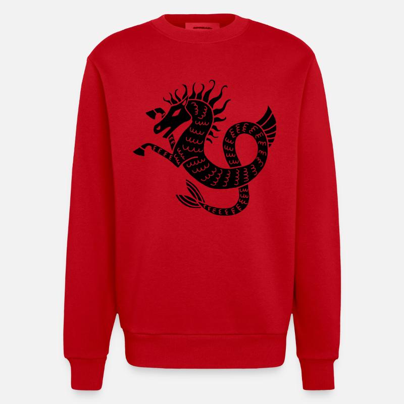 Cheval de mer noir - Sweat bio épais oversize fabriqué en UE - rouge