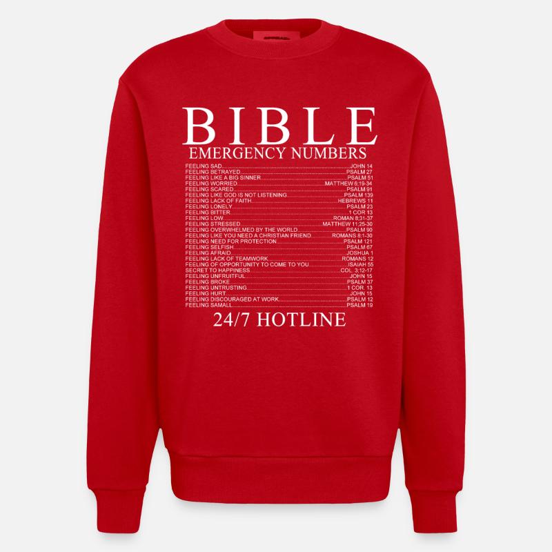 numéros d'urgence de la Bible - Sweat bio épais oversize fabriqué en UE - rouge