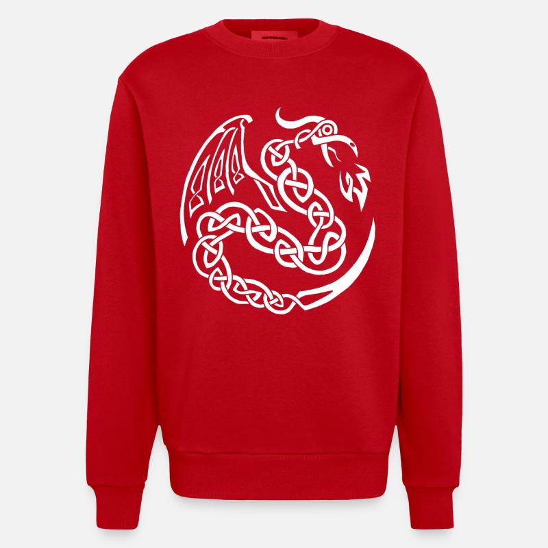 Dragon celte blanc - Sweat bio épais oversize fabriqué en UE - rouge