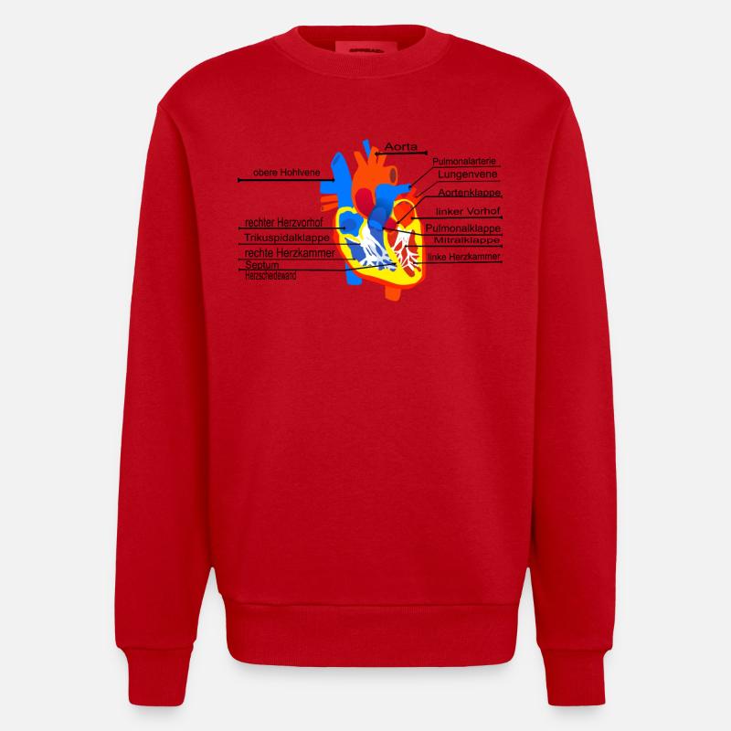 Anatomisches Herz, Cor, - Heavyweight Oversized Organic Crew Neck Made in EU - Rot