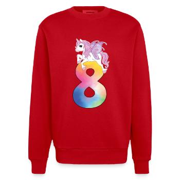 Unicorn with rainbow number 8th birthday - Heavyweight Oversized Organic Crew Neck Made in EU - red - Front - AI Model Female 172 light (172cm) & AI Model Male 178 light (178cm)