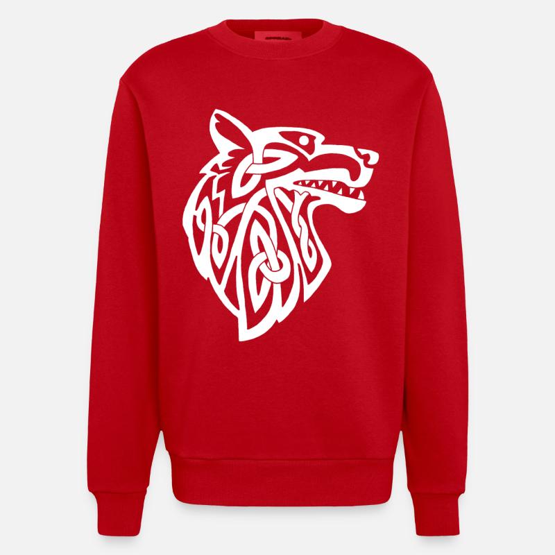 Wolf weiß Wikinger - Heavyweight Oversized Organic Crew Neck Made in EU - Rot