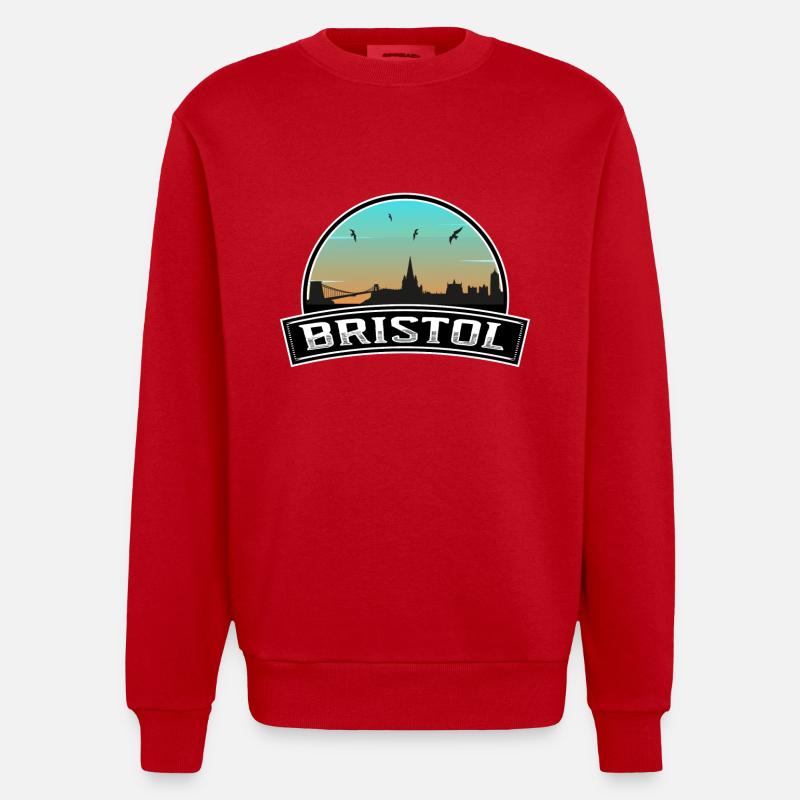 Bristol England Skyline Britisches Souvenir - Heavyweight Oversized Organic Crew Neck Made in EU - Rot